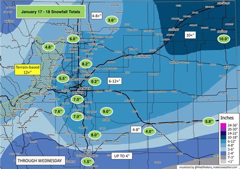 Temperatures are <b>forecast</b> to dip below freezing Friday night and not warm above freezing until possibly Thursday afternoon. . Denver weather forecast snow totals